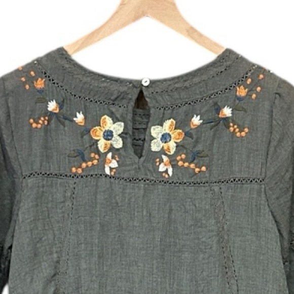 Umgee Women's Bohemian Embroidered Long Sleeve Dress  Olive Size Small - Picture 7 of 9